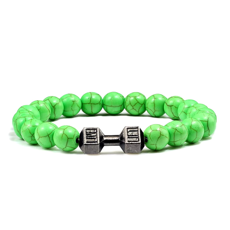 Gym Dumbbells Beads Bracelet Natural Stone Barbell Energy Weights Bracelets for Women Men Couple Pulsera Wristband Jewelry Gift